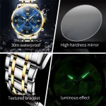 Olevs 5529 Chronograph Men's Watch- Silver Golden/Blue - Image 4