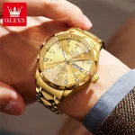Olevs 5609 Diamond Cut Glass Men's Watch- Golden - Image 2