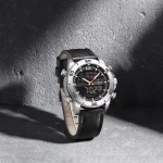 Naviforce 9253 Dual Time Leather Belt Men's Watch- Black/Silver - Image 4