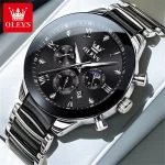 Olevs 7004 Chronograph Ceramics Chain Men's Watch- Silver/Black