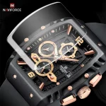 Naviforce 8025 Chronograph Rubber Belt Men's Watch- Black/Rose Gold - Image 5