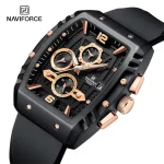 Naviforce 8025 Chronograph Rubber Belt Men's Watch- Black/Rose Gold - Image 2
