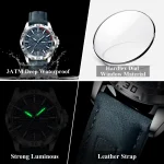 Poedagar 895 Leather Belt Men's Watch- Blue - Image 3