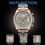 Poedagar 802 Chronograph Men's Watch- Silver Rose Gold/Gray - Image 5