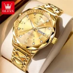 Olevs 5609 Diamond Cut Glass Men's Watch- Golden - Image 5
