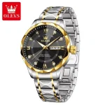 Olevs 5609 Diamond Cut Glass Men's Watch- Silver Golden/Black - Image 6
