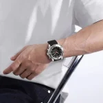 Naviforce 9253 Dual Time Leather Belt Men's Watch- Black/Silver - Image 3