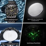 Olevs 3653 Chronograph Men's Watch- Black - Image 4