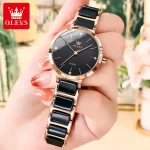 Olevs 5877 Ceramics Chain Ladies Watch- Black - Image 3