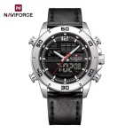 Naviforce 9253 Dual Time Leather Belt Men's Watch- Black/Silver