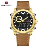 Naviforce 9261 Dual Time Leather Belt Men's Watch- Golden