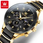 Olevs 7004 Chronograph Ceramics Chain Men's Watch- Golden/Black - Image 7