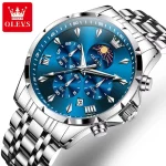 Olevs 3653 Chronograph Men's Watch- Silver/Blue - Image 6
