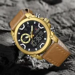 Naviforce 9261 Dual Time Leather Belt Men's Watch- Golden - Image 5
