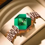 Poedagar 005 Diamond Cut Glass Ladies Watch- Rose Gold/Green