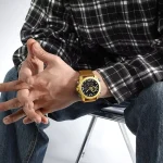 Naviforce 9261 Dual Time Leather Belt Men's Watch- Golden - Image 6