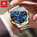 Olevs 5529 Chronograph Men's Watch- Silver Golden/Blue - Image 2