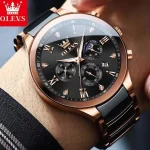 Olevs 7004 Chronograph Ceramics Chain Men's Watch- Rose Gold/Black - Image 2