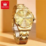 Olevs 5609 Diamond Cut Glass Men's Watch- Golden