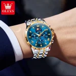 Olevs 3653 Chronograph Men's Watch- Silver/Golden - Image 2