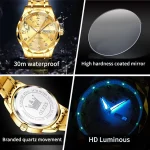 Olevs 5609 Diamond Cut Glass Men's Watch- Golden - Image 3