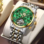 Olevs 9910 Automatic Mechanical Men's Watch- Silver Golden/Green - Image 2