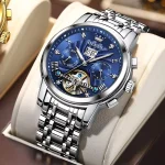 Olevs 9910 Automatic Mechanical Men's Watch- Silver/Blue