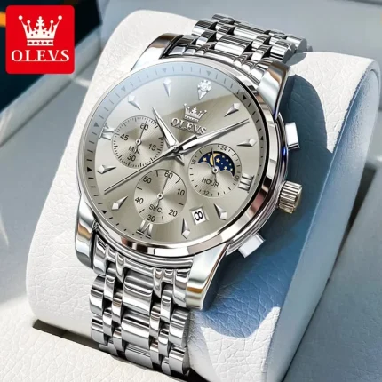 Olevs 3639 Chronograph Men's Watch- Silver/Gray