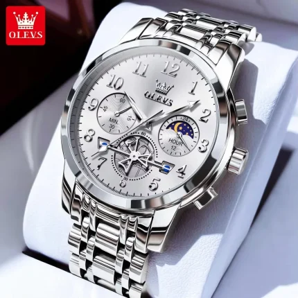 Olevs 2900 Chronograph Men's Watch- Silver/White