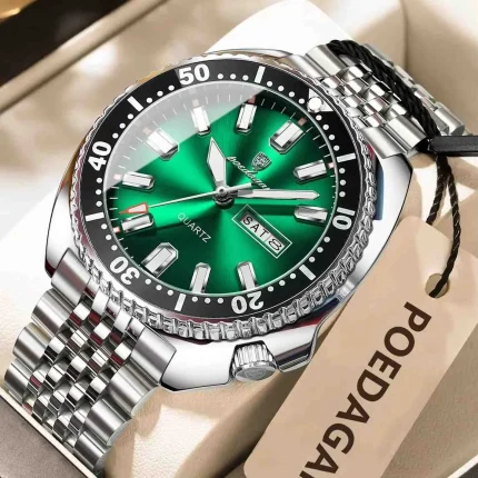 Poedagar 682 Stainless Steel Men's Watch- Silver/Green