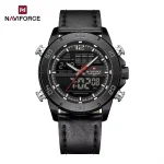 Naviforce 9253 Dual Time Leather Belt Men's Watch- Black