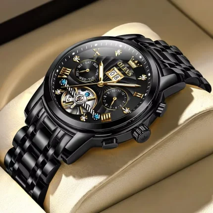 Olevs 9910 Automatic Mechanical Men's Watch- Black