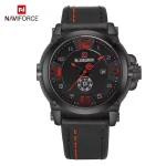 Naviforce 9099 Leather Belt Men's Watch- Black/Red - Image 3