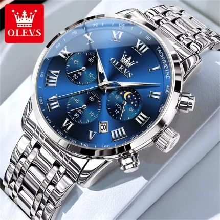 Olevs 5529 Chronograph Men's Watch- Silver/Blue