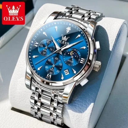 Olevs 3639 Chronograph Men's Watch- Silver/Blue