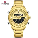 Naviforce 9259 Dual Time Stainless Steel Men's Watch- Golden