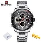 Naviforce 9197 Dual Time Stainless Steel Men's Watch- Silver/Black - Image 6