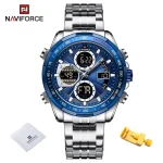 Naviforce 9197 Dual Time Stainless Steel Men's Watch- Silver/Blue - Image 6