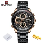Naviforce 9197 Dual Time Stainless Steel Men's Watch- Black - Image 7